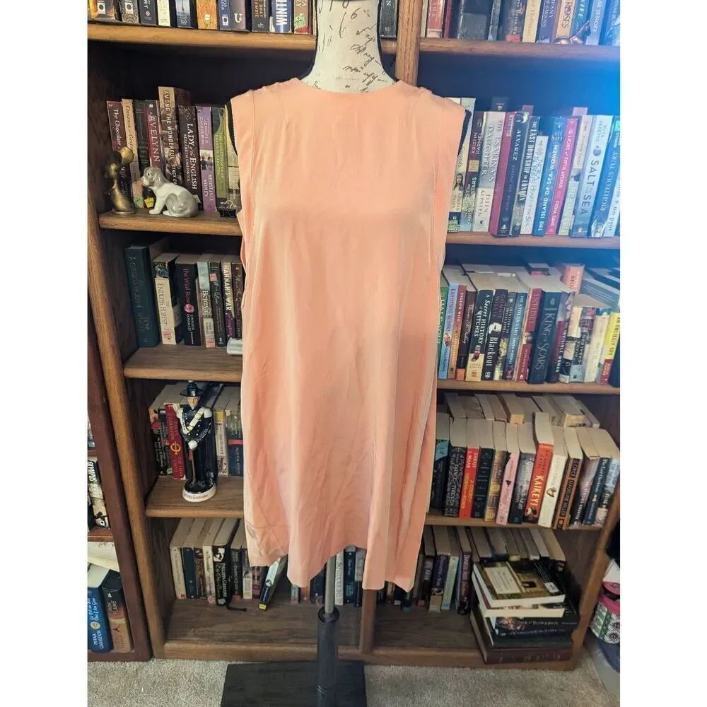 Cuyana Women’s XS 100% Silk Drape Back Orange Peach Sleeveless Midi Dress